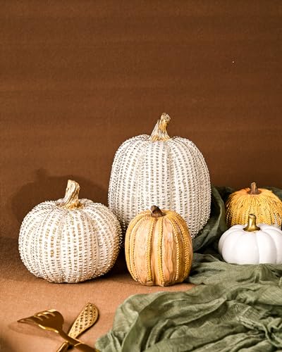 Fall-Thanksgiving-Pumpkin-Decor-Figurine-Clearance-2-PCS-Fake-Pumpkin-Statues-for-HelloweenTabletop-Decorating-White-and-Gold-Resin-Pumpkins-for-Autumn-Harvest-Home-Decor-Farmhouse-Gift-Package Fall Thanksgiving Pumpkin Decor Figurine Clearance 2 PCS Fake Pumpkin Statues for HelloweenTabletop Decorating White and Gold Resin Pumpkins for Autumn Harvest Home Decor Farmhouse Gift Package