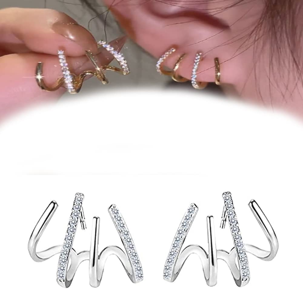 Boucles Griffe Argent 925 Boucles D'oreilles Diamant Argent 925 - Griffe Courbée Vintage Cadeau Femme Bijoux Femme