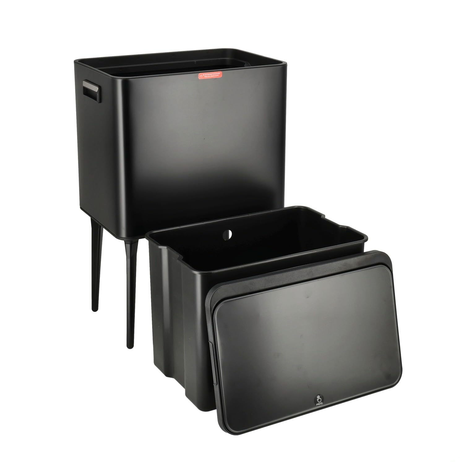 Mülleimer auf Beinen Schwarz 35L – Edelstahl Mülleimer Küche mit Pushdeckel – Mülleimer auf Beinen – Mülleimer für Hausmüll, Badezimmer, Büro und Hauswirtschaftsraum