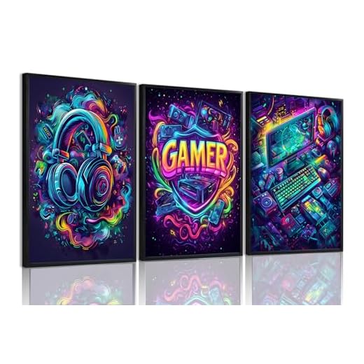 Yolbcdr Juego de 3 pósteres de videojuegos, decoración de sala de juegos, imágenes de graffiti, audífonos, pintura en lienzo, decoración de pared para dormitorio de niños, 16 x 24 pulgadas, sin marco