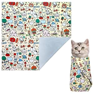 Patchwork Cat Grooming Wrap, 70 x 70 CM Large Cat Swaddle Wrap, Adjustable Cat Restraint Bag within 20pounds, Cat Bag for Nail Trimming, Cat Grooming Supplies