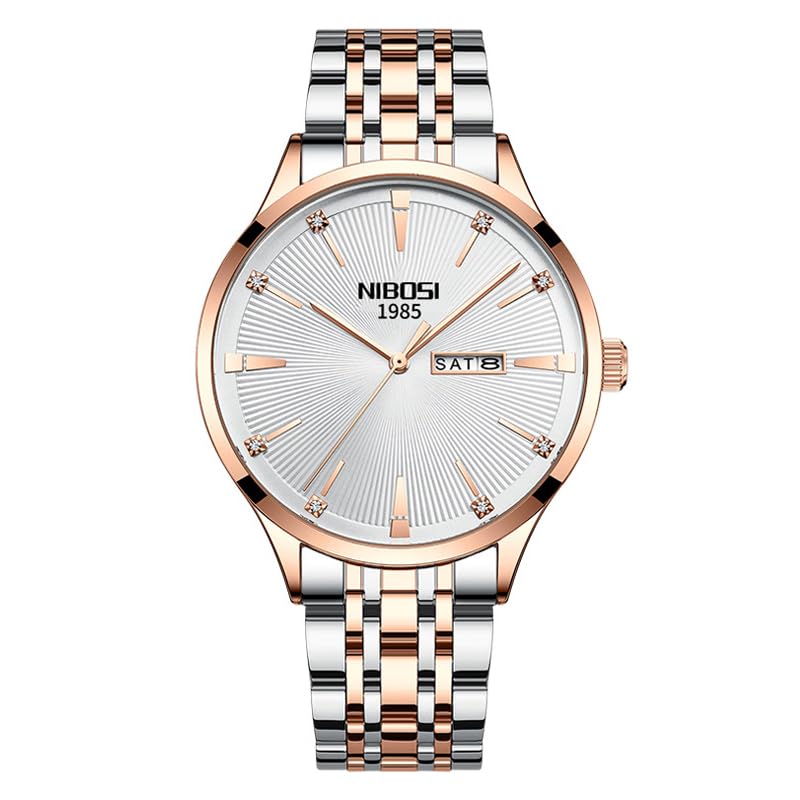 NIBOSI Mens Watch Analog Quartz Rose Gold Diamond Wrist Watch for Gentleman Business Waterproof Stainless Steel Couple Watch Day and Date (B0CCXX1BKP) Amazon Price History, Amazon Price Tracker