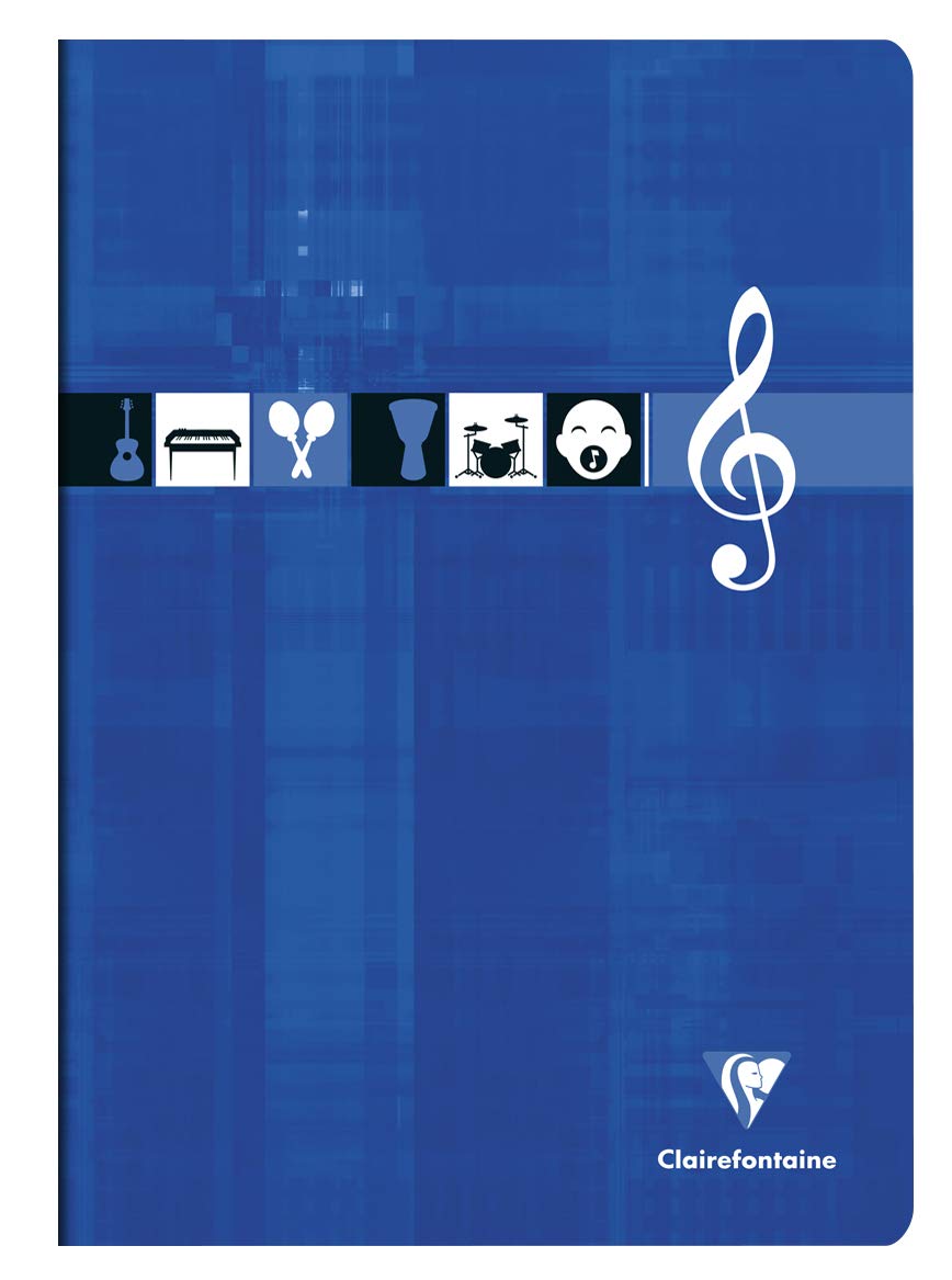 Clairefontaine 3117C Zeszyt zszywany do muzyki i śpiewu – Format: A4 21x29,7 cm – 48 stron w dużą kratkę i pięciolinie z liniami – Papier biały 90 g – Okładka kartonowa powlekana – Kolor losowy