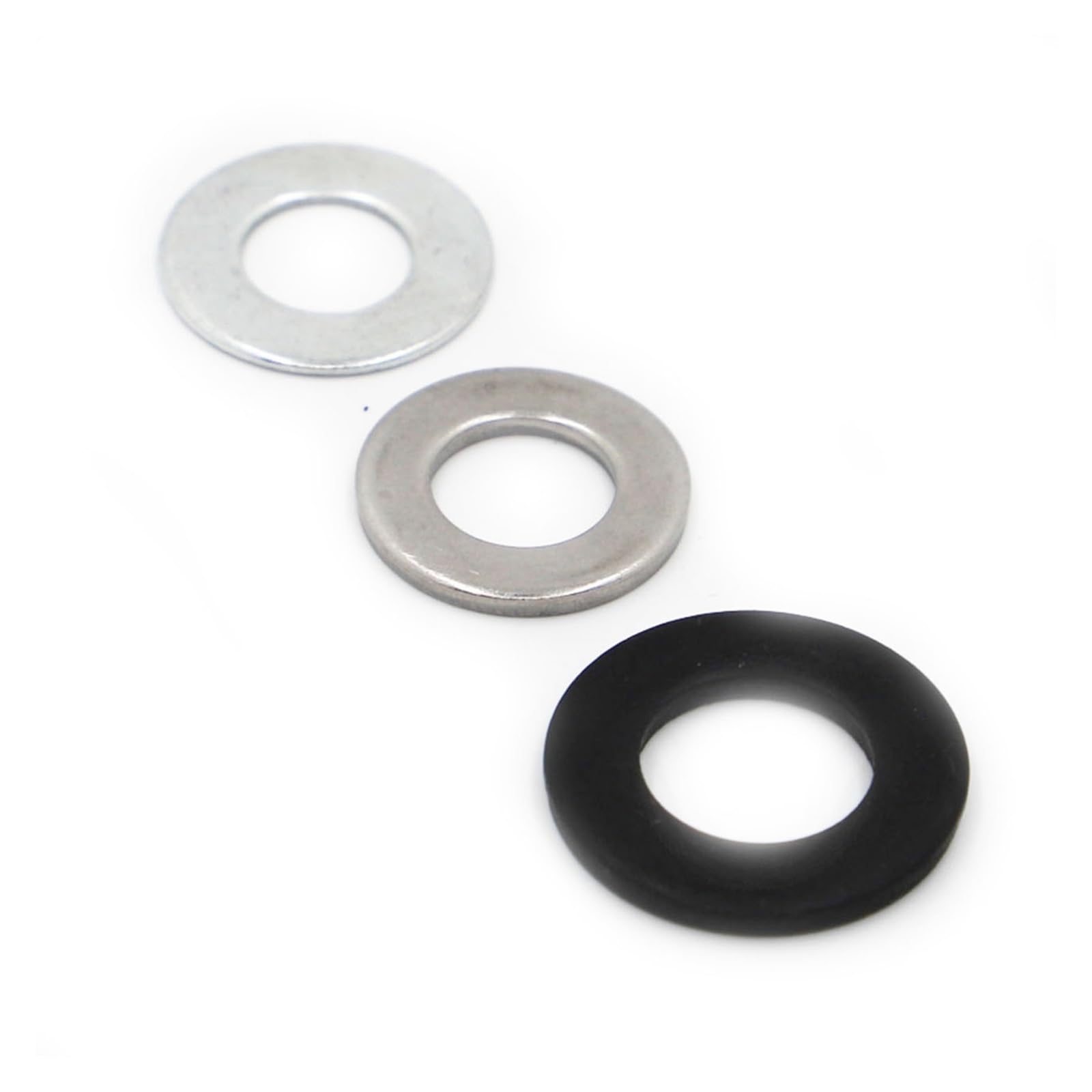 Flache Unterlegscheiben, M2 M2.5 M3 M4 M5 M6 M8 M10 M12 M16-M24 304 Edelstahl Schwarz Weiß Verzinkt Flache Scheibe Unterlegscheibe Flach(White Carbon Steel,50pcs M2)
