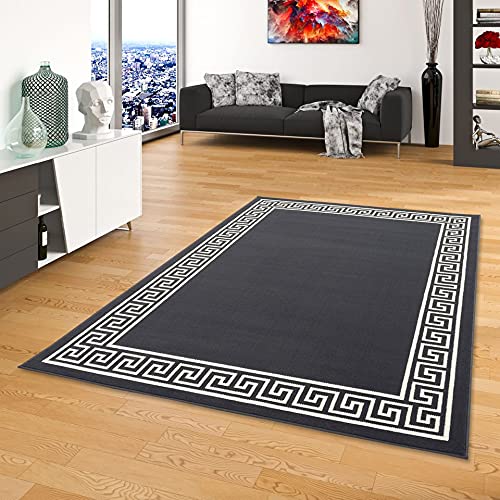 Alfombra para salón lisa con un borde de greca en tono claro –Trendline140 x 200 cm