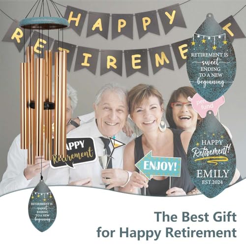 Image of ASTARIN Personalized Happy Retirement Gift, Retirement Wind Chimes for Women Men, 35 inch Large Deep Tone Wind Chime Retire Gifts for Teacher Co-Workers Boss Husband Friends Parents