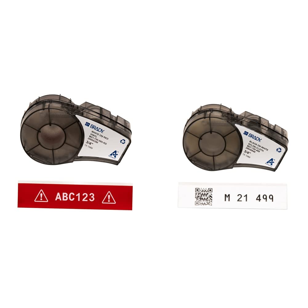 Brady Authentic All-Weather Vinyl Label for Indoor/Outdoor ID, Lab and Equipment Labeling, White on Red- For M210, M210-LAB, M211, BMP21-PLUS and BMP21-LAB Printers and Brady Authentic Multi-Purpose Nylon Label for General ID, Wire Marking, and Lab, Black on White- Designed for M210, M210-LAB, M211, BMP21-PLUS and BMP21-LAB Printers