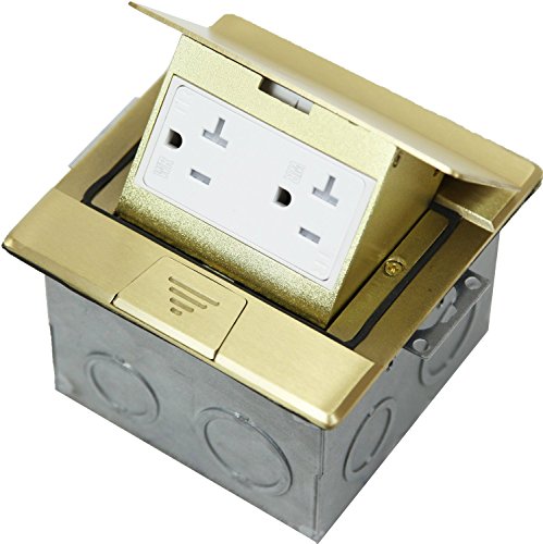Enerlites Square Pop-Up Floor Box Kit, 4.75" X 4.75" Cover, 20A Tamper-Weather Resistant Receptacle Outlet, Watertight Gasket, Corrosive Resistant Hardware, 961241-C, Brass (661241-C) #TOP22