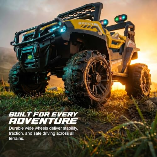 Image of Baybee Broot Electric Car for Kids with Parental Control | Baby Battery Operated Ride On Toy Car with 4x4 Motor, RGB Lights, Music & Swing Mode | Rechargeable Battery Car for Kids 2-6 Years (Yellow)