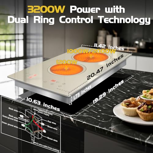 Image of Noxton 2 Burners Electric Cooktop, 12 Inch Beige-gray Glass Electric Stove