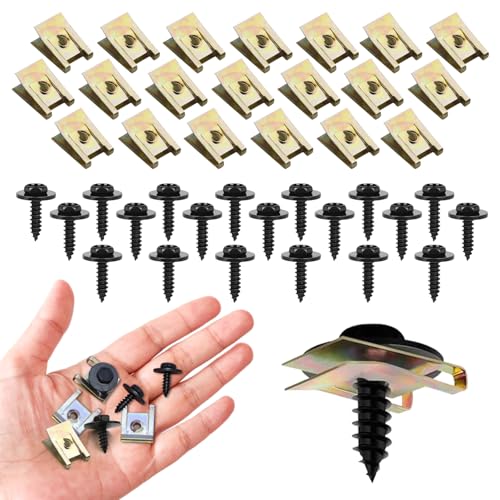 Juego de 40 tornillos de tuerca de chapa para tuerca, tornillos autorroscantes y tornillos tipo U para protección del suelo del coche, surtido de tuercas de chapa