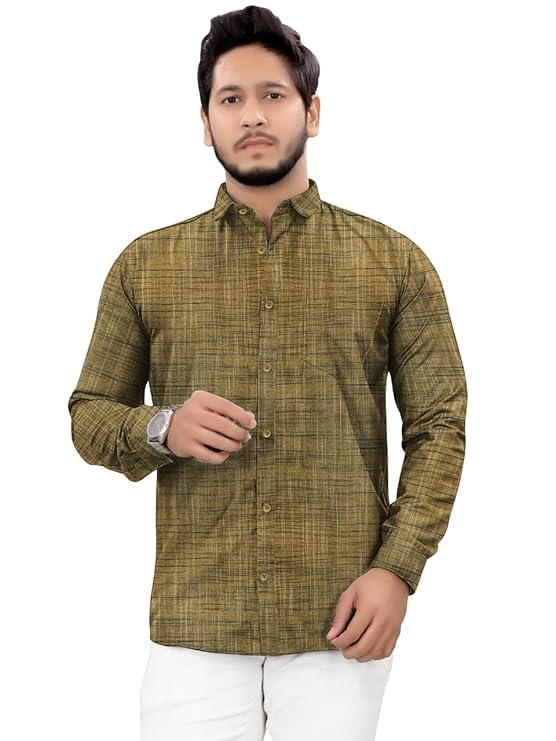 Image of Men's Pure Khadi Cotton Full Sleeves Striped Casaul Shirt