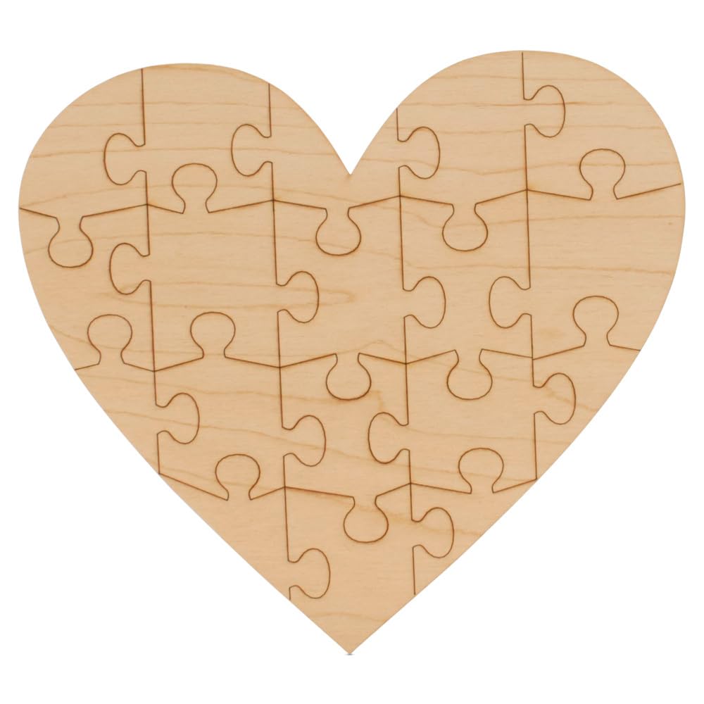 Blank Puzzle Heart Wood Cutouts 6-inch, 1/8 inch Thick, Pack of 5 Small Wooden Hearts for Crafts & Valentines Decor, by Woodpeckers