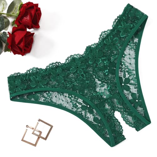 Avidlove Women's Lace Underwear with Bow Detail Soft Breathable Low Waist Panties for Women Green