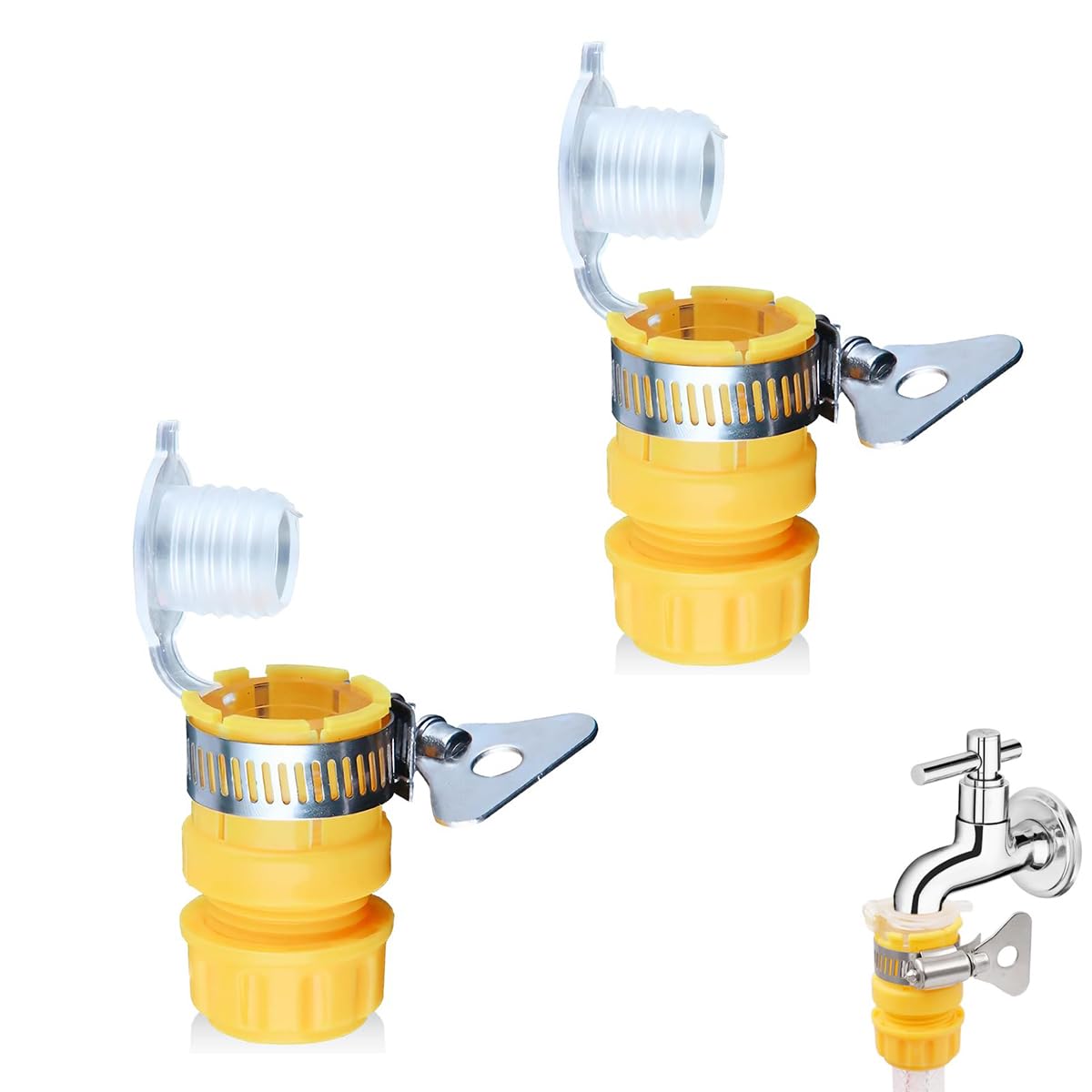 HASTHIP® Hose Adapter for Faucet 2pcs Gardening Hose Connectors for Faucet 2 in 1 Universal Hose Connector for 1/2-inch & 3/8-inch Standard Faucet Fitting-picture-18