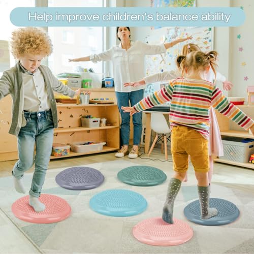 Image of Amylove 6 Pcs Wiggle Seat Inflated Wobble Cushion for Sensory Kid 13 Inch Balance Disc Kids Flexible Seating Exercise Sensory Pad Chair Cushion for Classroom Office School(Morandi)