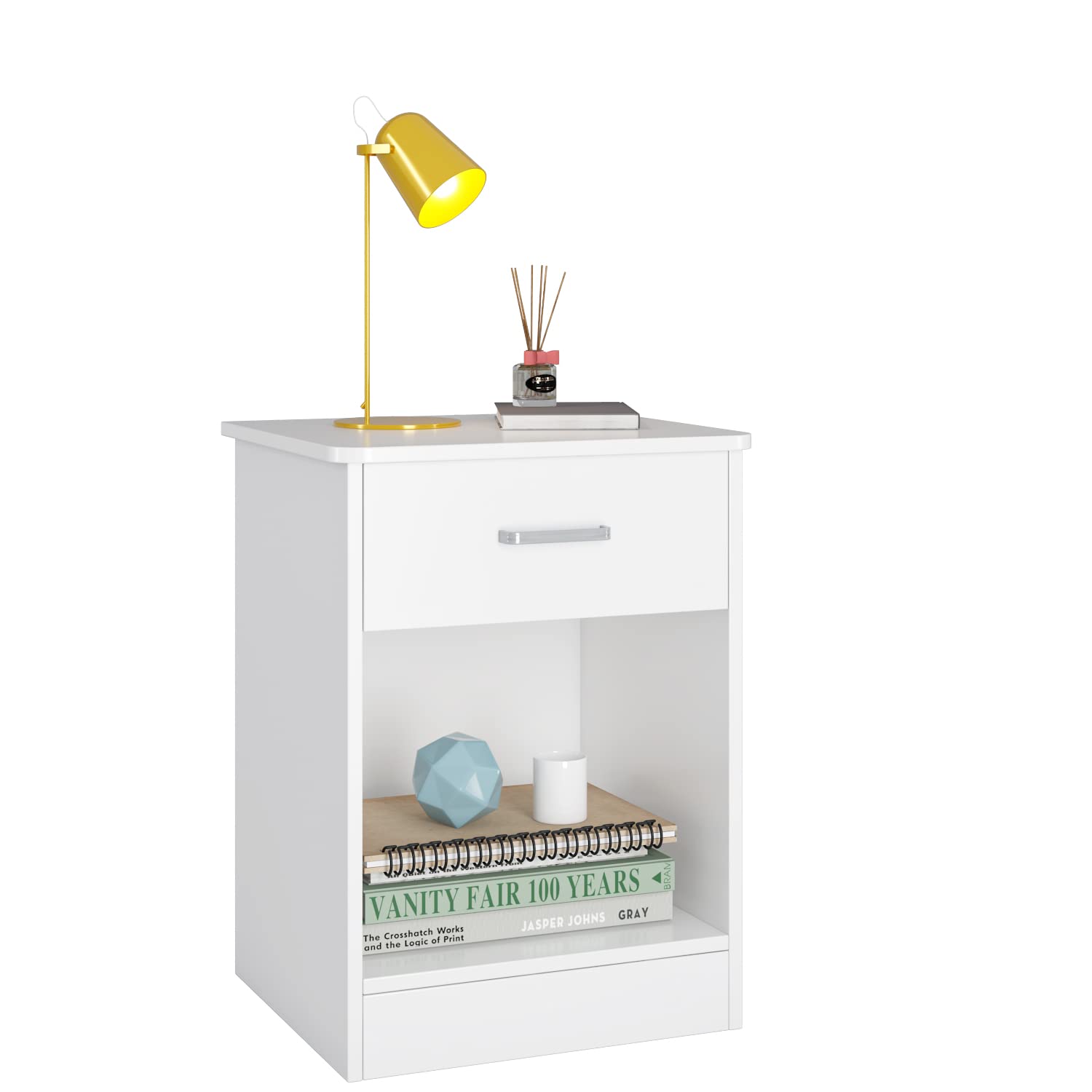 Wakefit Nightstand for Bedroom, Modern Bedside Table Sofa Table Night Stand with Drawer and Storage Cabinet, Home Furniture, White