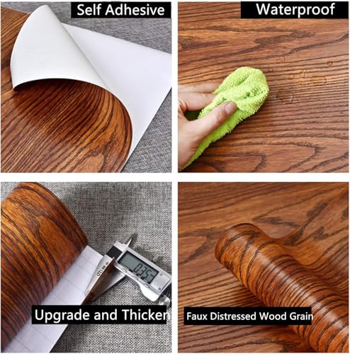 Image of HOME13 Self Adhesive Wood Vinyl Wallpaper Waterproof Old Furniture for Wall, Wall Stickers Door Wardrobe Desktop (CAREMAL Wood, 24X118 in)