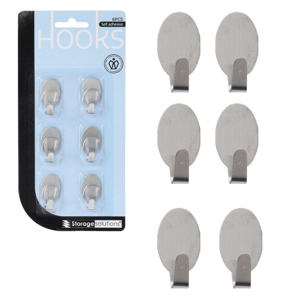 Envenzo Small Self Adhesive Hooks Silver Metal Oval Square 6PCS for Hanging Set (Oval)