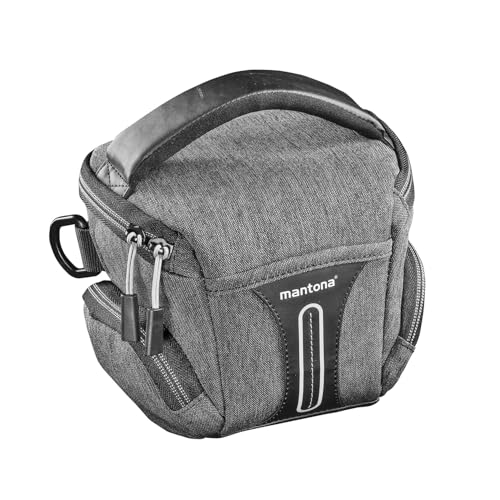Mantona Tallinn   Bolsa para cámara (tamaño S, Color Antracita, con Correa Acolchada, divisores y Funda para la Lluvia, portátil, como Bolso de Hombro y Bolsa para el cinturón)