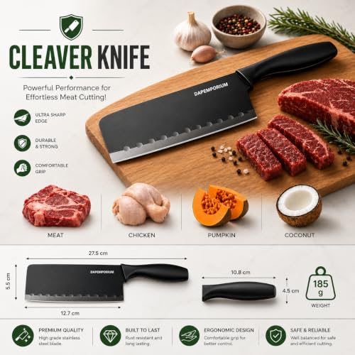 Image of Knife Set with Finger Guard, 3 Pcs Stainless Steel Black Coated Blades with Cover | Chef, Cleaver & Paring Knives | Sharp Multipurpose Cutting Knives for Vegetable, Fruit & Meat Chopping