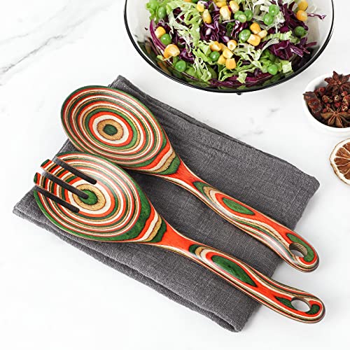 Salad Tongs, Wooden Spoons, Salad Tongs For Serving, Wosponfan 12-Inch Pakkawood Serving Utensils Set Salad Servers Set Kitchen Cooking Utensil #TOP6