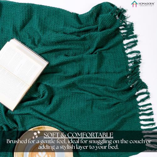 Image of HOMADORN Waffle Weave Cotton Throw Blanket - Lightweight, Breathable & Cozy for Sofa or Bed (100% Cotton)(50X60 Inches) Bottle Green