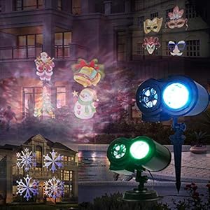 XUE-BAI Halloween Kerst Projector Lights, LED Dubbele Projector Lamp 2-in-1 met Roterende Sneeuwvlok Sneeuwval &Remote Timer &Water Golf, Waterdichte Lichtprojector voor Outdoor Nachtlampje