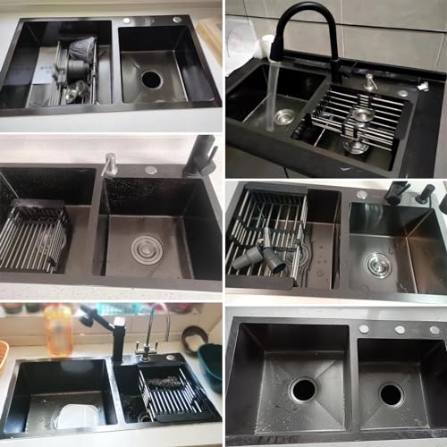 Fregadero de cocina de dos cubetas amplio para evitar salpicaduras y cal 6