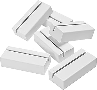 WILLOWDALE 6Pcs 2.17 Inch Wedding Place Card Holder, Photo & Picture Stand White Card Holder Wooden Stands for Display, Party Poster Paper Stand Wedding Table Number Holders for Home and Office Decor
