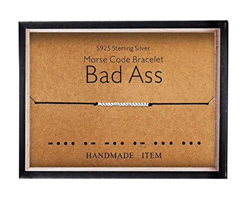 Morse Code Bracelet Gift for Her Sterling Silver Beads on Silk Cord Bad Ass inspirational Gift for Her