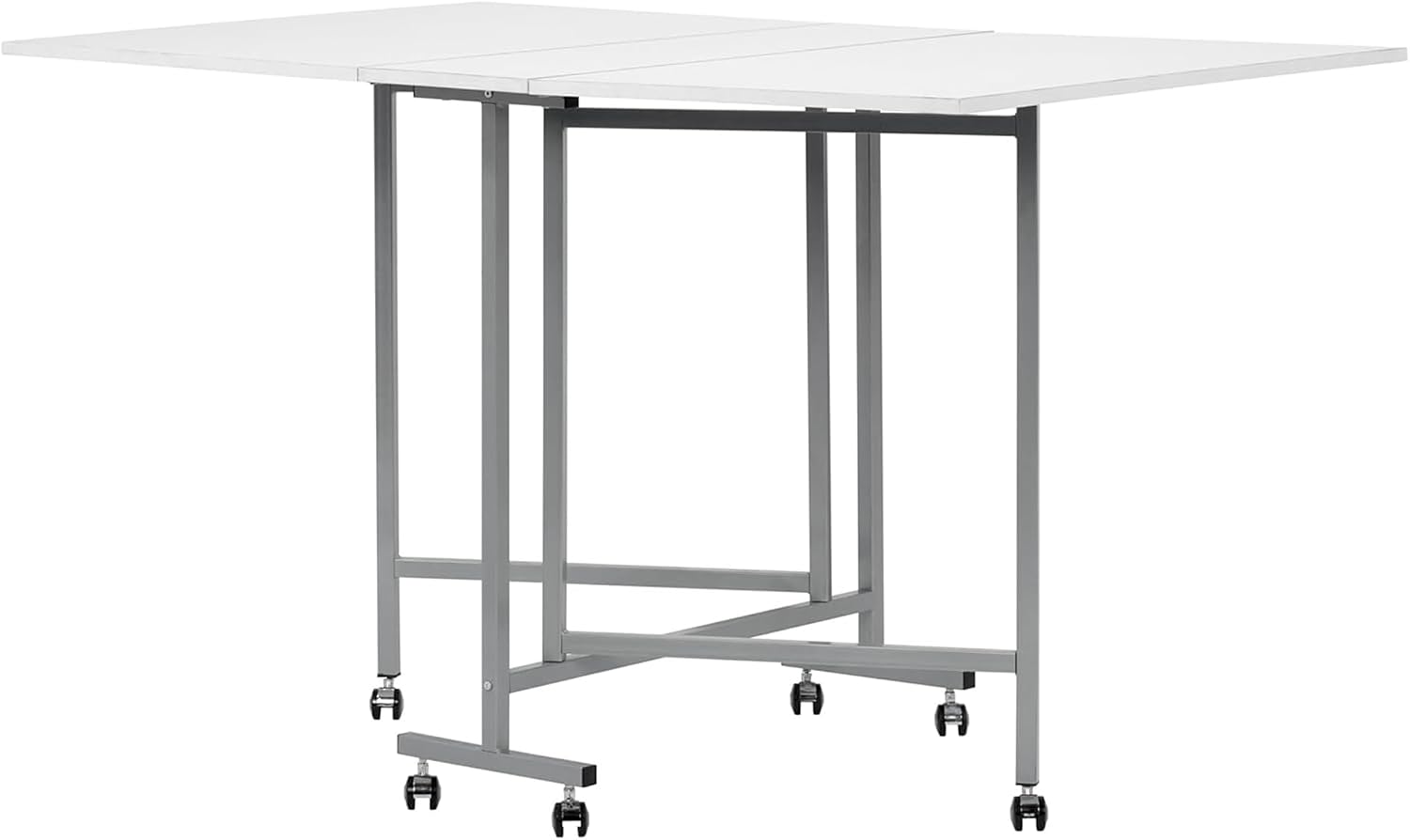 Sew Ready Folding Craft & Cutting Standing Table with Wheels, Silver/White