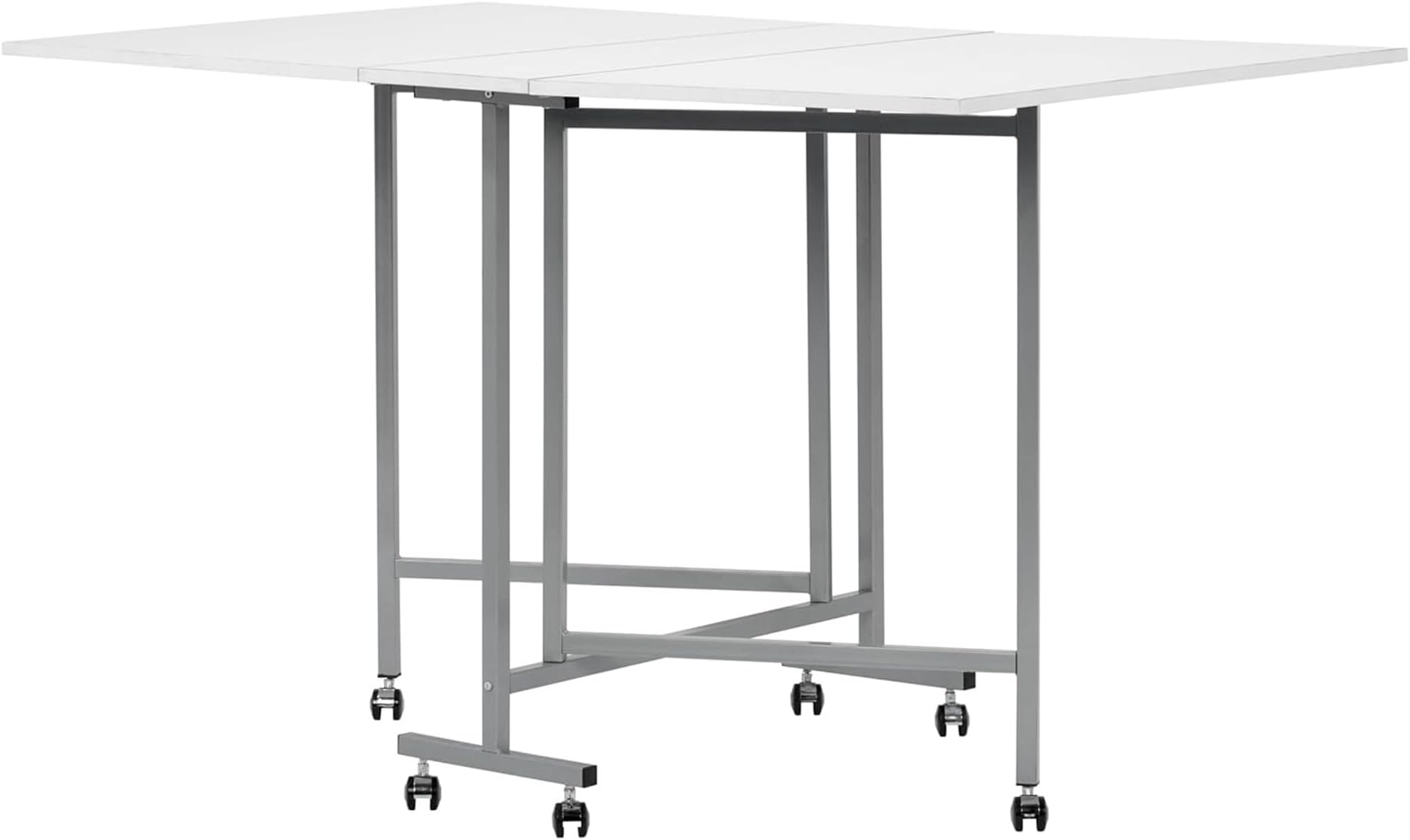 Sew Ready Folding Craft & Cutting Standing Table with Wheels, Silver/White
