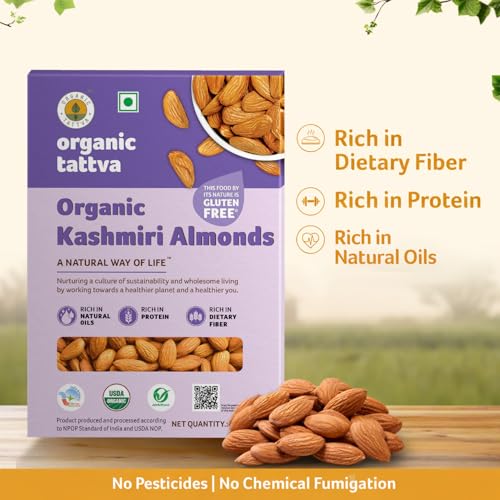 Image of ORGANIC TATTVA Organic Kashmiri Mamra Raw Almonds /Badams 250Gram (Pack Of 3)
