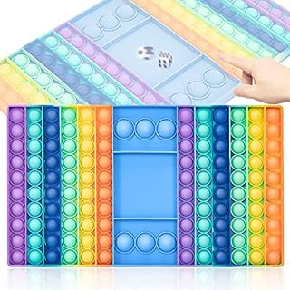 Big Pop Fidget Toy, Push and Pop it Toys Figdet Set with Rainbow Chess Board and 2 Dices Stress Relief Toy with More Play Methods Game Party Supplies for Kids,Teen Relieve Stress for Adults