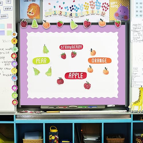 Image of Whaline 65.6 Ft Purple Bulletin Board Borders 4 Rolls Purple Series Die-Cut Board Trim for Back to School Classroom Office Chalkboard