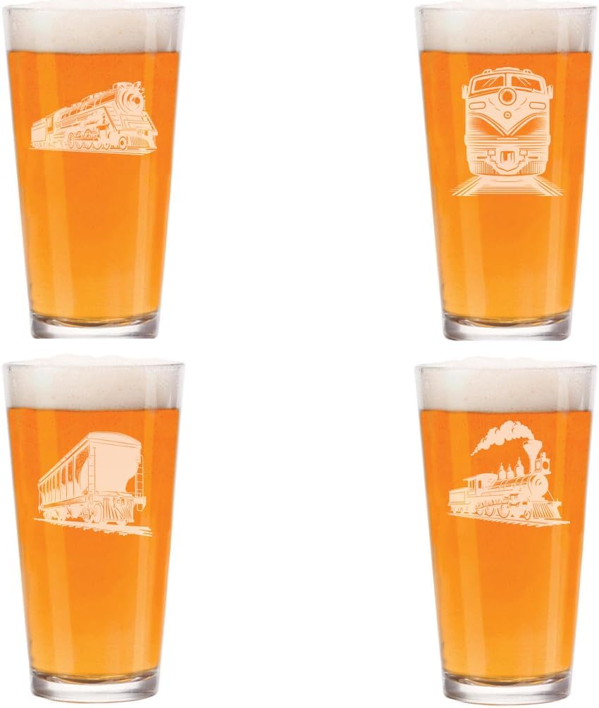 MIP 16 oz Beer Pint Glass Gift Set Of 4 Train Collection
