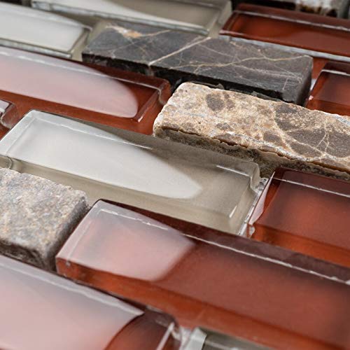 Mini Brick Mix Glass Mosaic Tile For Bathroom And Kitchen Walls Kitchen Backsplashes (10 Sheets / Case) (Burgundy Red And Grey) #TOP2