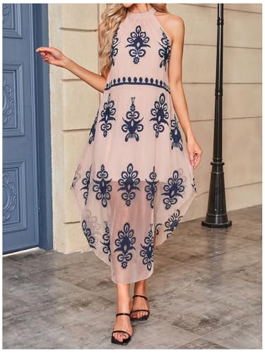 Image of Verdusa Women's Summer Dress Halter Flowy Asymmetrical Western Dress Boho Vacation Outfits
