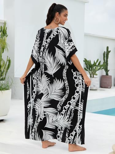 Image of KECVOT Kaftan Dresses for Women V-Neck Print Swimsuit Cover Up Plus Size Beach Caftan Lounge Dress