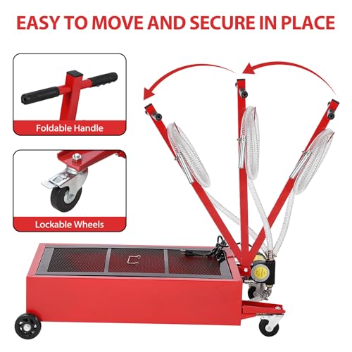 Image of GarveeTech 20 Gallon Oil Drain Pan Oil Drain Tank with 12V Electric Pump, 76 L Low Profile Oil Drain Pan, Oil Change Pan with T Foldable Hand and Wheels, 8 ft Hose Oil Drain Cart