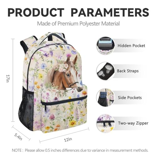 School Backpack with Lunch Box Set for Kids, 3Pcs Horse Backpacks Matching Combo for Girls, Cute Bookbag and Pencil Pouch Bundle for Elementary4