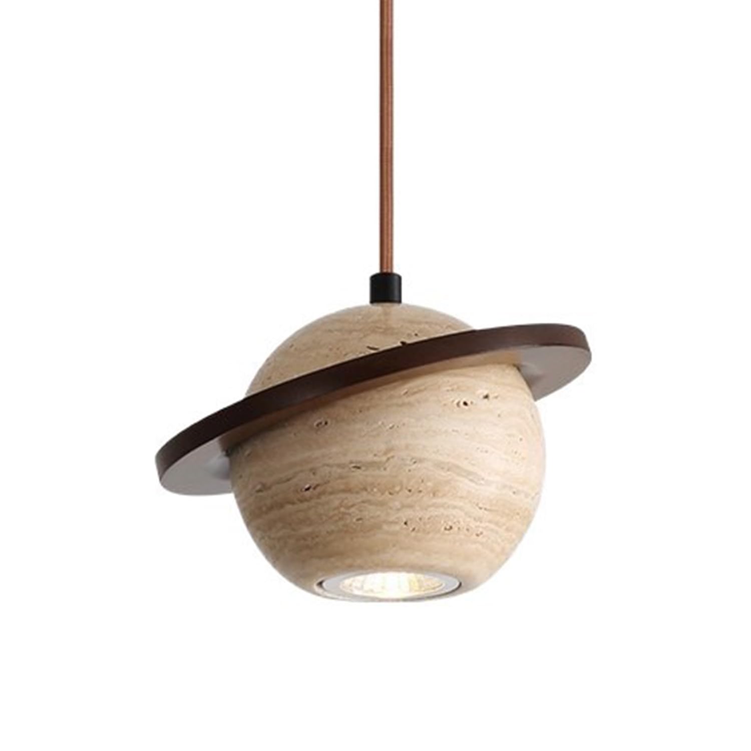 MTNROO Spherical Shape Travertine Hanging Lights 7.8in Pendant Light Fixture Wood Art Decoration Natural Porous Travertine Stone G9 Socket Wabi-sabi Style Vintage for Home Living Room Restaurants