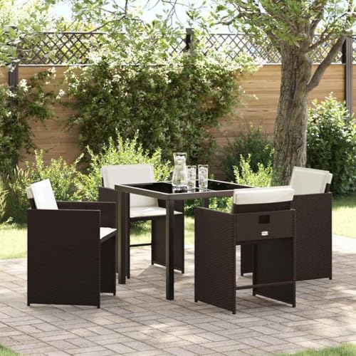 Tonture Garten Essgruppe 5-teilig, Braun Poly-Rattan, Outdoor Möbel Set mit Tisch und 4 Stühlen, Langlebiges Terrassenmöbel für 4 Personen, Witterungsbeständiges Loungeset