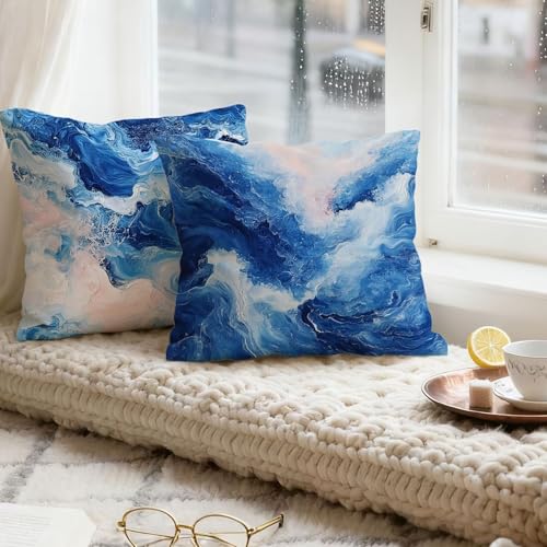 Lin taie d'oreiller 45 x 45 de qualité supérieure bleu blanc