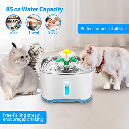 Fonte de água para animais de estimação de aço inoxidável com adaptador, versão atualizada de 2,5 li