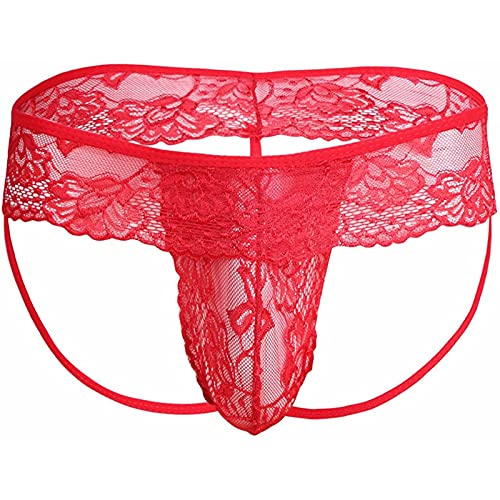 Men's Sissy Panties Lace Floral G String Thong T-Back Garter Pants Underwear