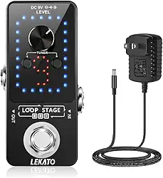 LEKATO Guitar Looper Pedal Effect Pedal with Tuner Function Looper Pedal Loops 9 Loops 40 minutes Record Time with USB Cable and 9V 0.6A Pedal Power Supply Adapter