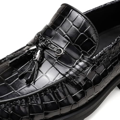 Men's Platform Tassel Loafer, Crocodile Printed Leather Dress Shoes for Mens Business Formal Wedding Porm Party Shoes Casual Slip-On Penny Loafers2