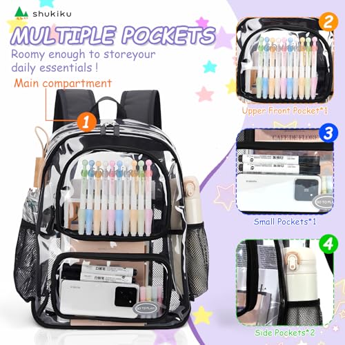 17 Inch Large Clear Backpack for School, Heavy Duty PVC Transparent Bookbag for Girls Stadium Approved See Through Backpack, Black4